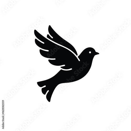 Wallpaper Mural A graceful black dove silhouette soars freely across a pure white background, symbolizing peace, hope, and spiritual tranquility in a minimalist design. Torontodigital.ca