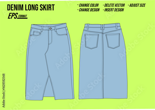 DENIM LONG SKIRT mockup vector