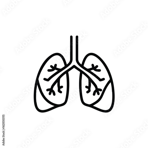 This minimalist black outline icon beautifully illustrates the human lungs and respiratory system, symbolizing health, breath, and vital organ function.