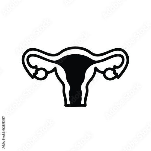 A clear black silhouette icon illustrates the human female reproductive system, featuring the uterus, fallopian tubes, and ovaries, symbolizing women's health and fertility.