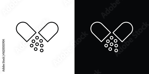 Open Capsule Pill icon vector illustration sign symbol. linear design