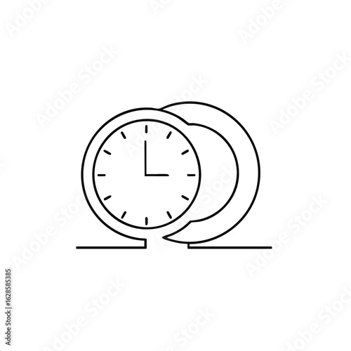 This minimalist line art illustration depicts a clock integrated with a speech bubble, symbolizing the importance of timely communication and efficient scheduling for overall well-being.