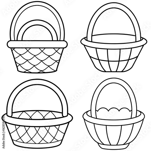 Basket Coloring Page Woven Container Outline Illustration