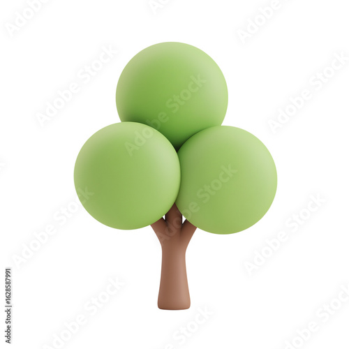 Stylized green tree with three spherical canopies isolated on transparent background