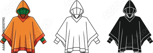 Shop hooded poncho designs vector illustration template set