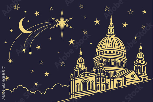 Gold glittered stars showering over a dark luxury background vector illustration