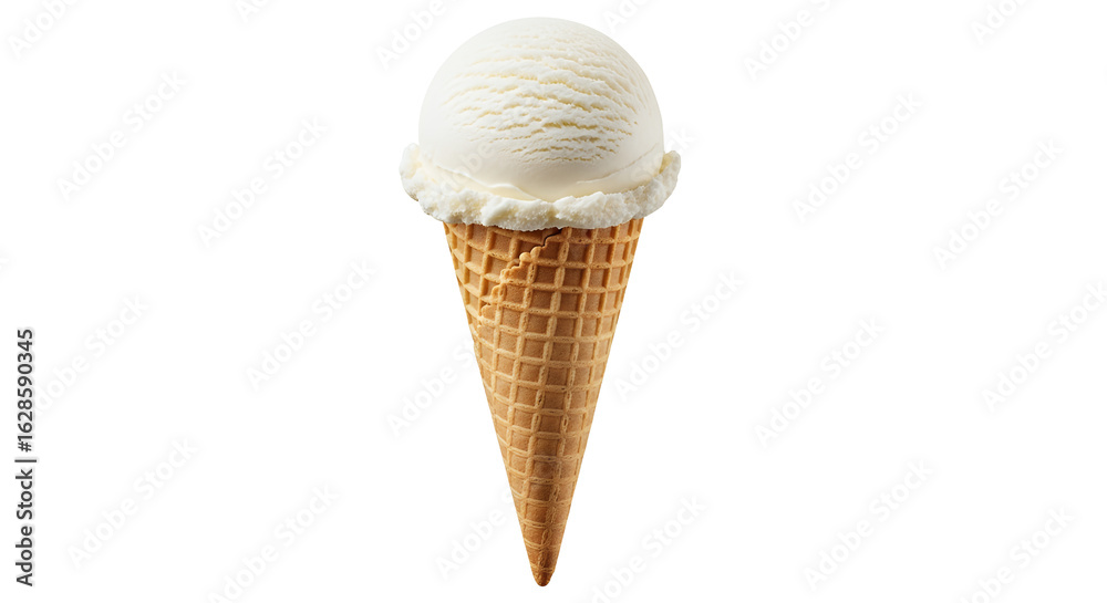 A Single Waffle Cone Holding a Scoop of Vanilla Ice Cream on Transparent Background A Single Waffle Cone Holding a Scoop of Vanilla Ice Cream on Transparent Background