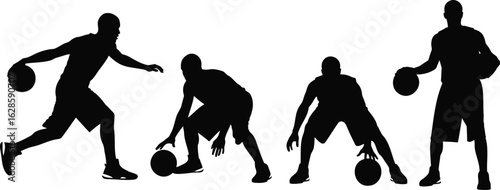 Basketball players silhouettes playing basketball sports action team basketball game court