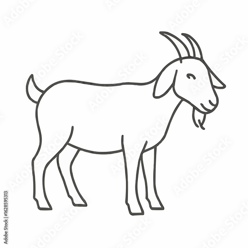 Cartoon goat standing with a relaxed expression on white background  