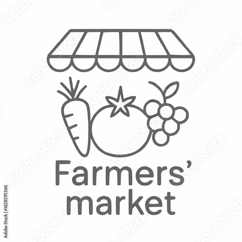 Farmers' market illustration with vegetables and fruits in outline design  