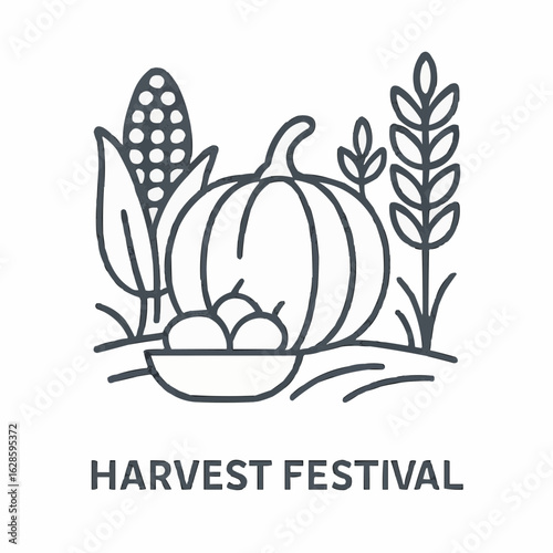 Harvest festival illustration with pumpkin and corn in field  