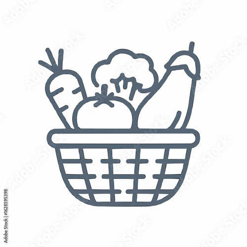 Vegetable basket with carrot, broccoli, tomato, and eggplant  