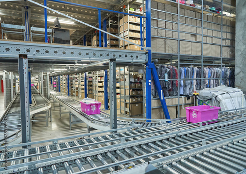 Warehouse Interior with Automated Conveyor System