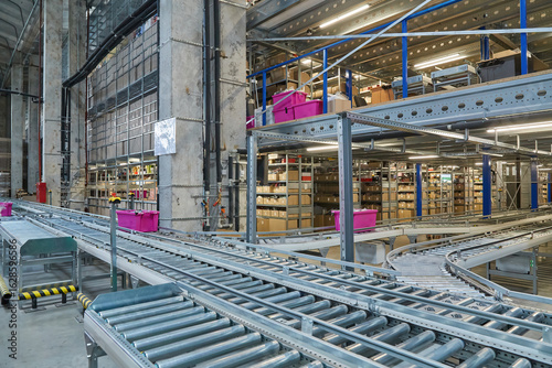 Warehouse Interior with Automated Conveyor System