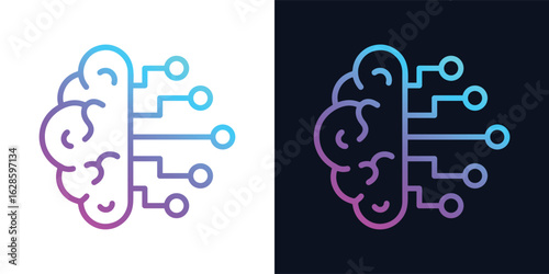 Artificial Intelligence AI Brain with Integrated Chip. Artificial Intelligence icon featuring machine learning, generative AI, intelligent algorithms, virtual cognition, and future technology concepts