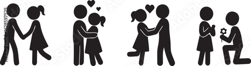 Wallpaper Mural Couple Love Silhouettes | Romantic Gestures & Affection Vector Set Torontodigital.ca