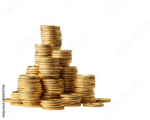 Golden coins stacked in a pyramid shape