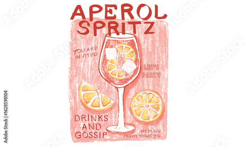 Sweet lemon artwork. Lemon love. Aperol spritz artwork for for t-shirt. Summer print. 