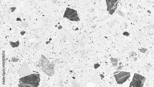 Black and white terrazzo marbled floor texture polished granite stone surface background high resolution top view for design. Wall terrazzo texture gray and black of stone granite white background