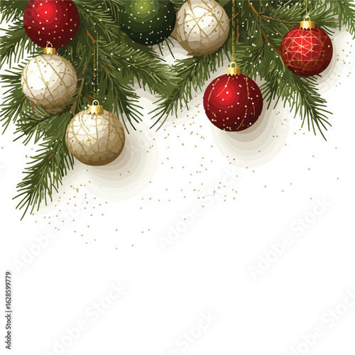 Festive Christmas Fir Branches Balls Background