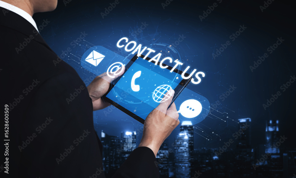 Obraz premium UI concept for contact us section showing icons for email, web, phone, and message. Contact and support icons help streamline business communication and improve customer contact experience. Spline
