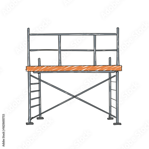 Construction scaffolding structure with ladders and guardrails  