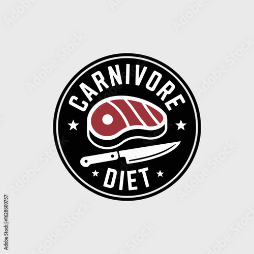 Carnivore Diet Logo with Steak and Knife – Bold Emblem Design