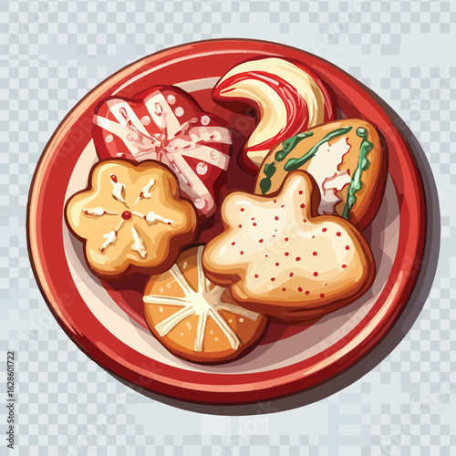 Festive Christmas cookies on transparent plate