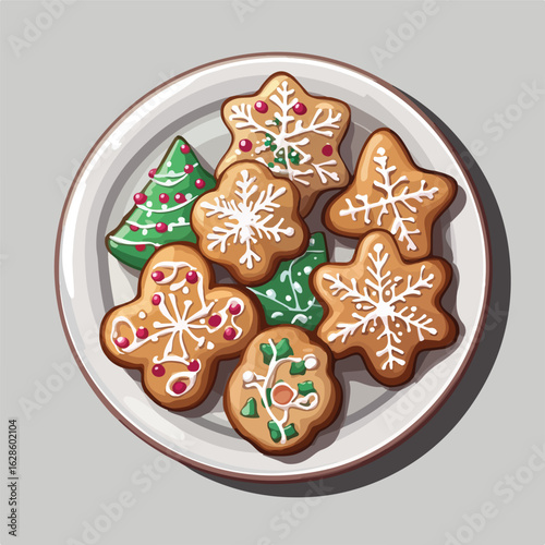 Festive Christmas cookies on transparent plate