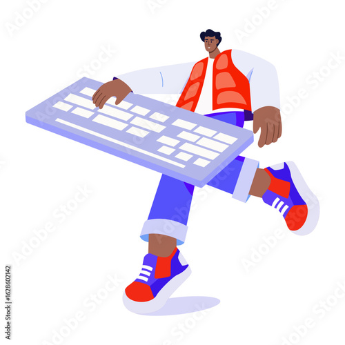 A flat style illustration showing a person typing