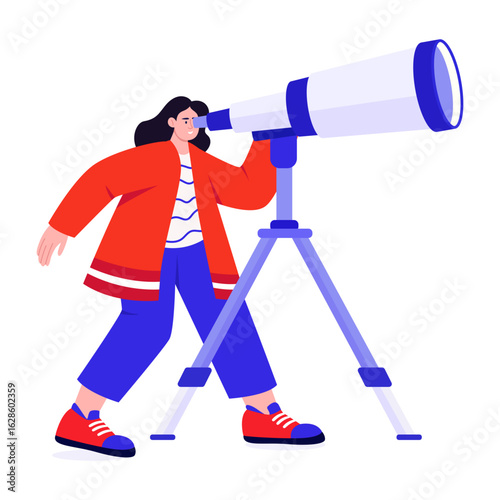 A flat style illustration showing stargazing