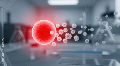 Red cell releasing virus particles in lab setting