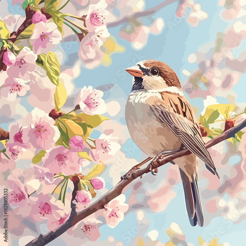 Sparrow Close-Up in Spring