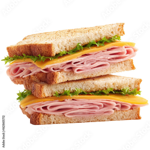 Stacked ham and cheese sandwich