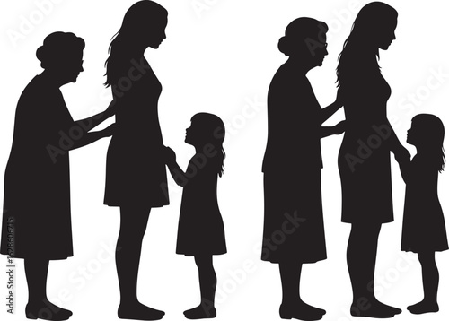 Generations of women standing together silhouette