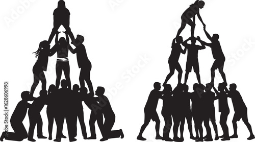 Teamwork pyramid of people in silhouette
