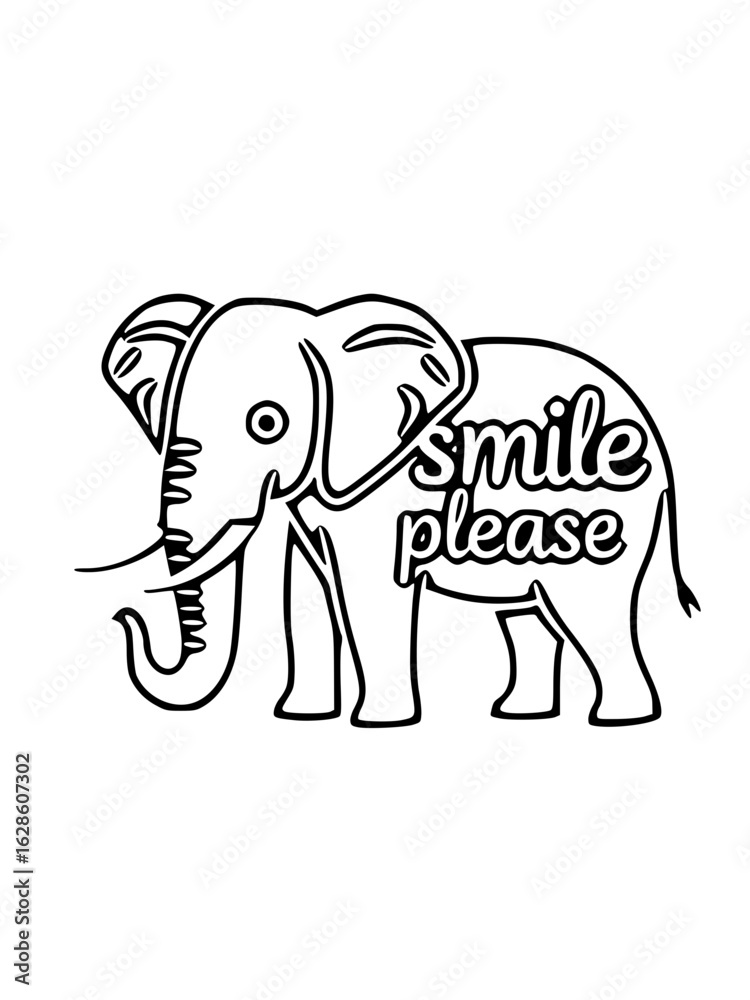 Fototapeta premium Smile Please Elephant – Cute Line Art SVG for Kids & Decor 