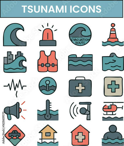 Tsunami Warning and Safety Icons Collection 1.