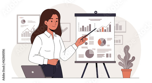 Business presentation: A vibrant, colorful illustration depicts a business professional delivering a captivating presentation.