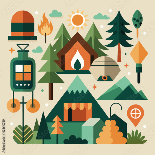 Eco‑Tourism Camping Icon Collection – Forest Adventure & Sustainable Travel
