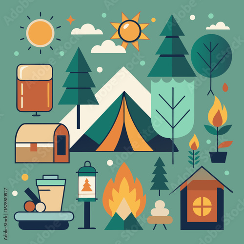 Eco‑Tourism Camping Icon Collection – Forest Adventure & Sustainable Travel
