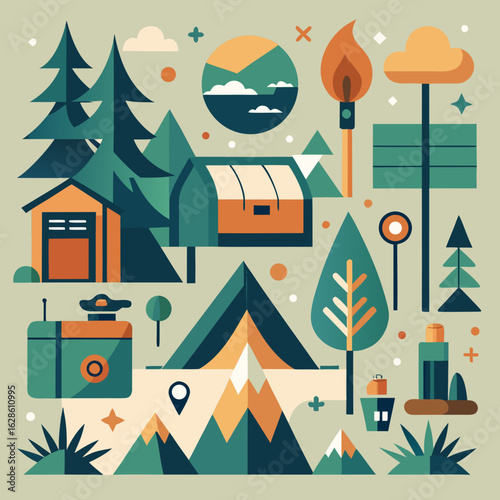 Eco‑Tourism Camping Icon Collection – Forest Adventure & Sustainable Travel
