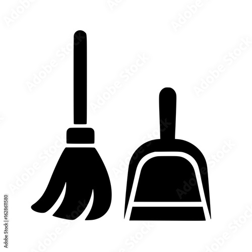 Broom and Dustpan Line Icon for Cleaning Services