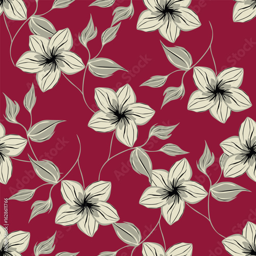 Summer floral seamless pattern. Blooming meadow plants. Artistic abstract flowers and leaves repeated print. Vector drawn botanical illustration.