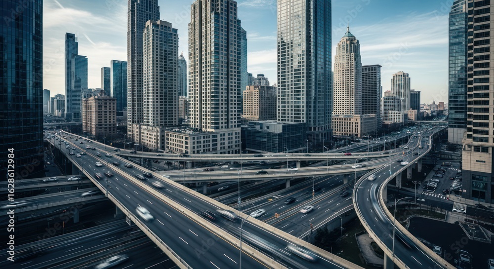 Obraz premium Urban highway intersection with skyscrapers
