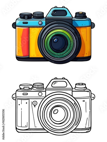 Colorful and Black and White Camera Illustration