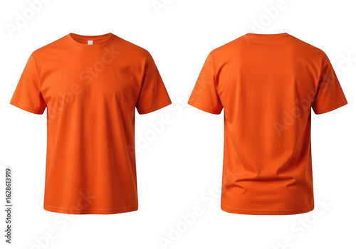 Front and back view of an orange tshirt isolated on transparent background