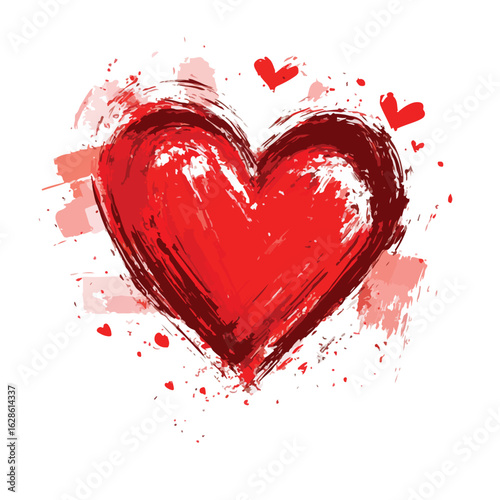 Hand-drawn painted red heart collection