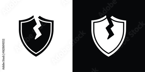 Broken shield icon. simple glyph icon. Vector solid isolated black illustration.