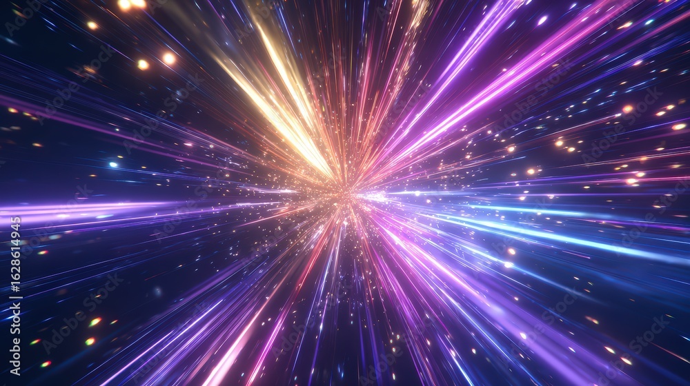 Fototapeta premium Vibrant Purple Pink Blue Light Rays Starburst Animation isolated on a transparent background